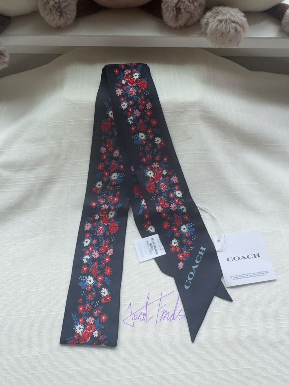 NWT 💐 COACH Posey Cluster Silk Scarf Navy Multi 100% Silk